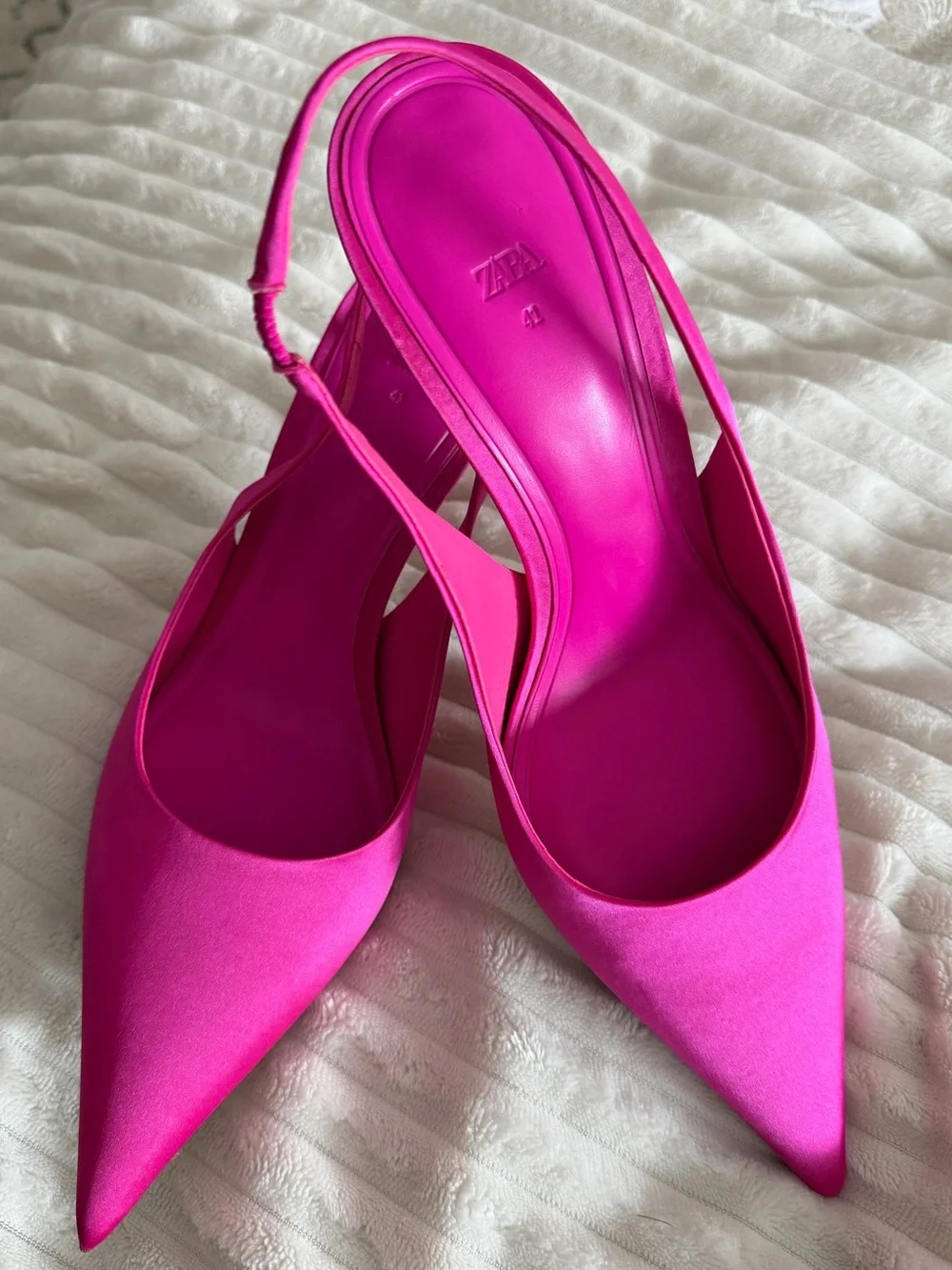Zara Fuchsia Satin Slingback Pointed-Toe Pumps